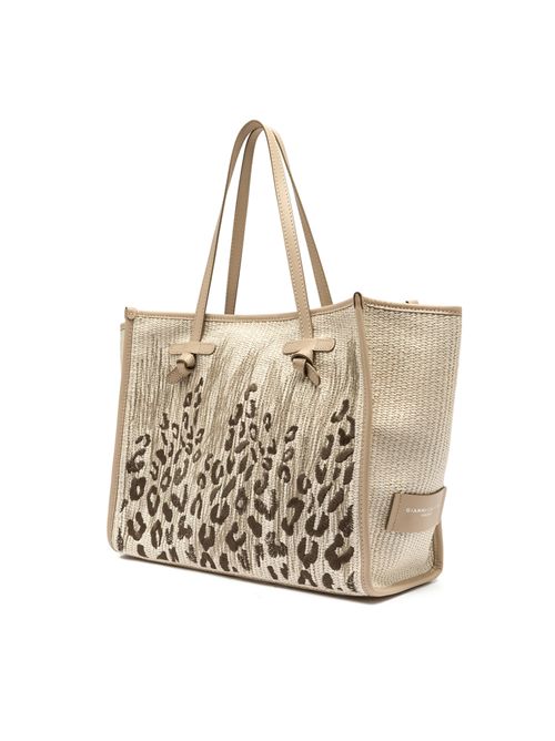 Shopping bag Marcella in paglia con ricamo animalier Sabbia GIANNI CHIARINI | BS 12410/COMM WLDRBLSABBIA